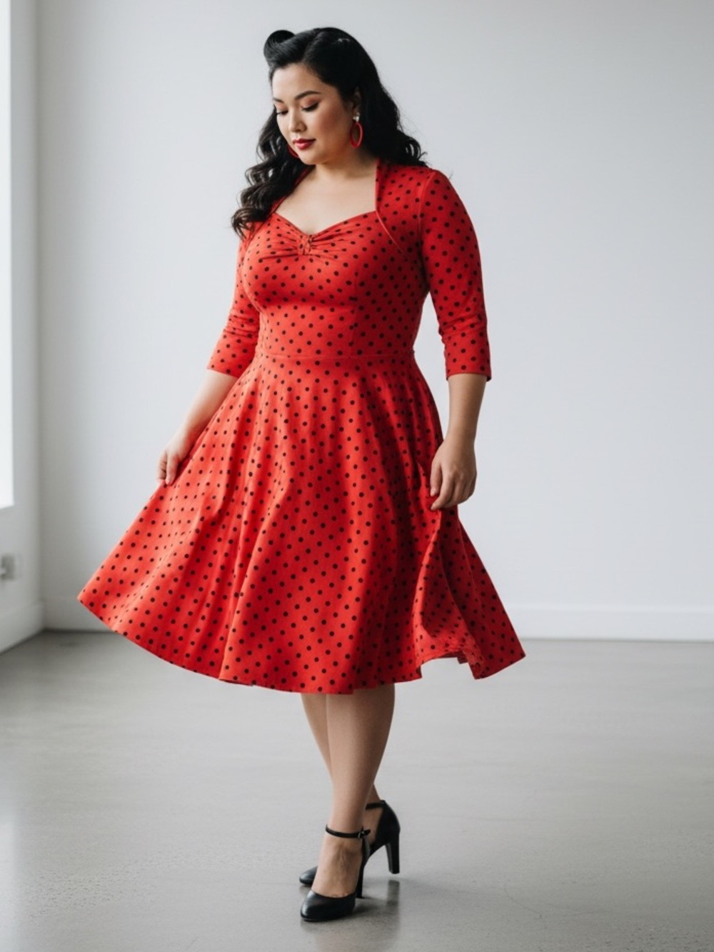 Hell Bunny Vixen Red And Black Polka Dot Half Sleeve Retro Rockabilly 3X Dress